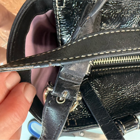 Coach Patent Leather Turnlock Tote Bag Black Violet Lined - Picture 9 of 11